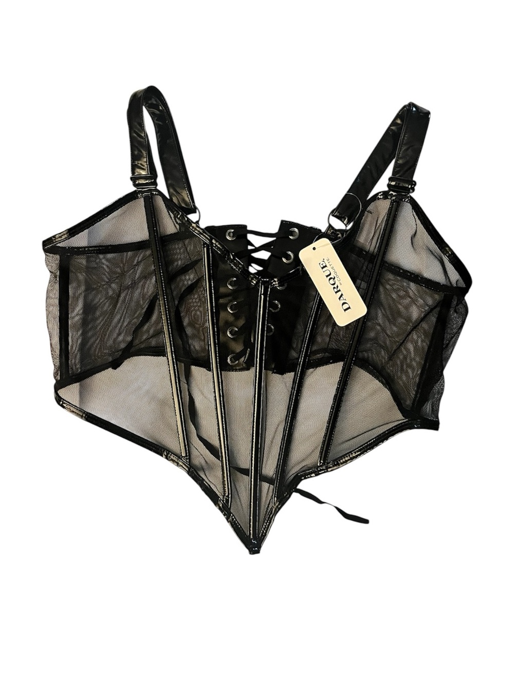 Sheer Black Lace-Up Mesh Corset Darque by Coquette - Picture 2 of 5